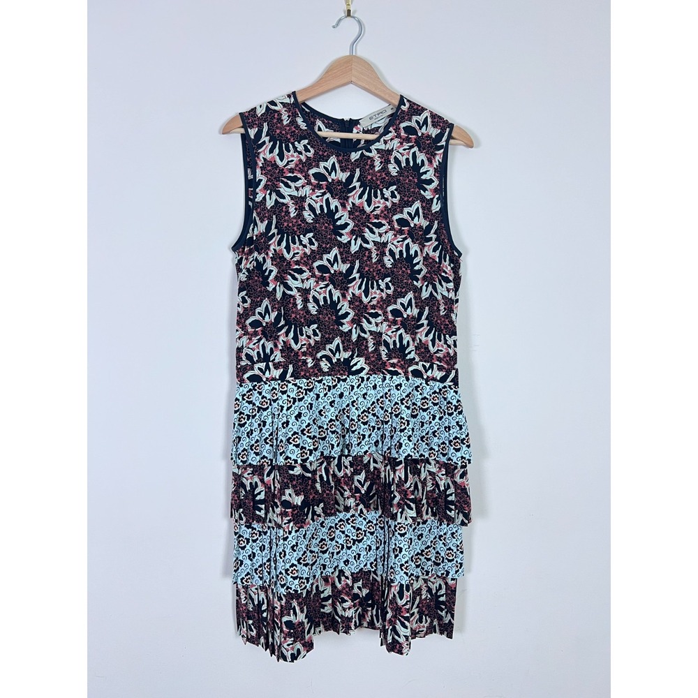 Etro Dress Floral Mixed Print Silk Tiered Pleated Skirt